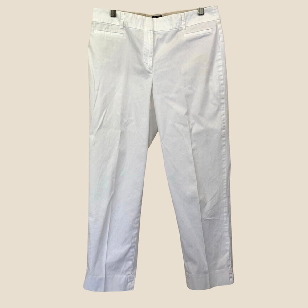 Talbots Perfect Crop White Cotton Blend Straight Leg Pants Size 8 Classic Travel